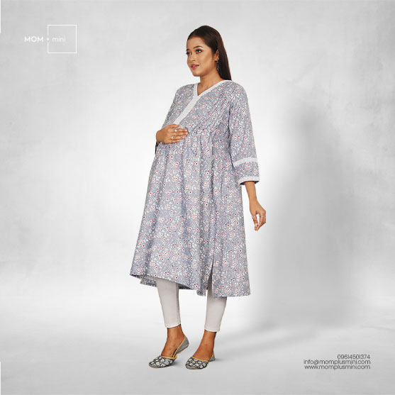 Pregnancy Dress Gray Blossoms Maternity Kurta