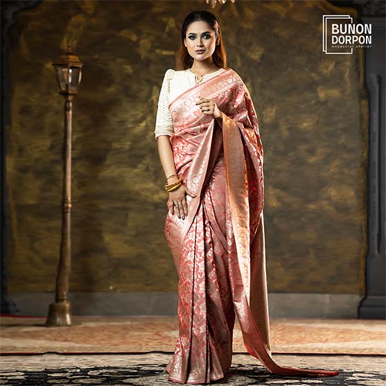 Opulent Peach Monarchy Silk Katan Saree