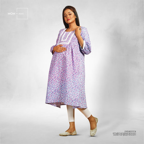 Pregnancy Dress Purple Garden Maternity Kurta