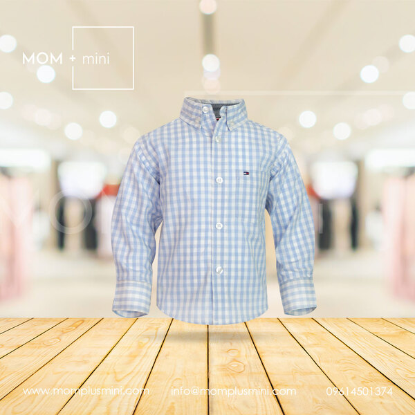 Baby Boys Shirt Cotton Full Sleeve Sky & White Check Stripe