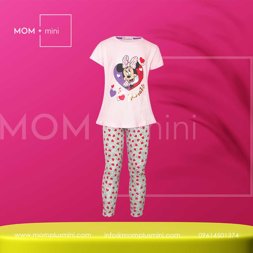 Girls T-shirt Set with Leggings Minnie Mouse Baby Pink & Gray