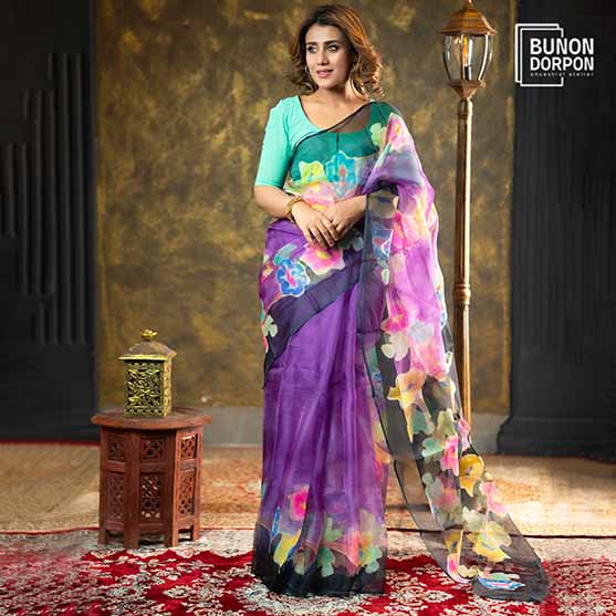 Sovereign Mauve Monarchy Hand Painted Silk Saree