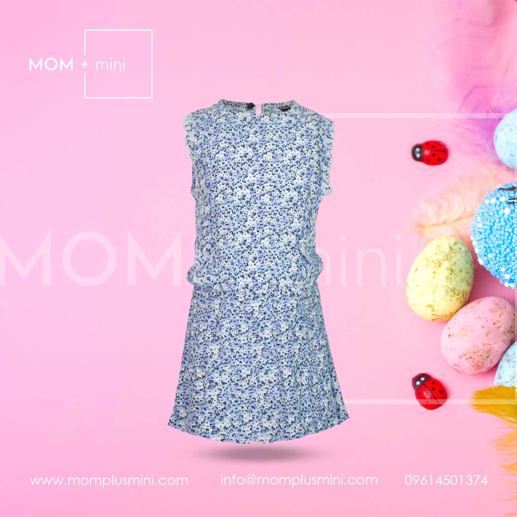 Baby Girls Frock Sleeveless Floral Print Sky Blue