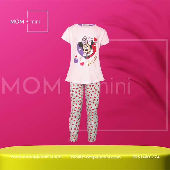 Girls T-shirt Set with Leggings Minnie Mouse Baby Pink & Gray