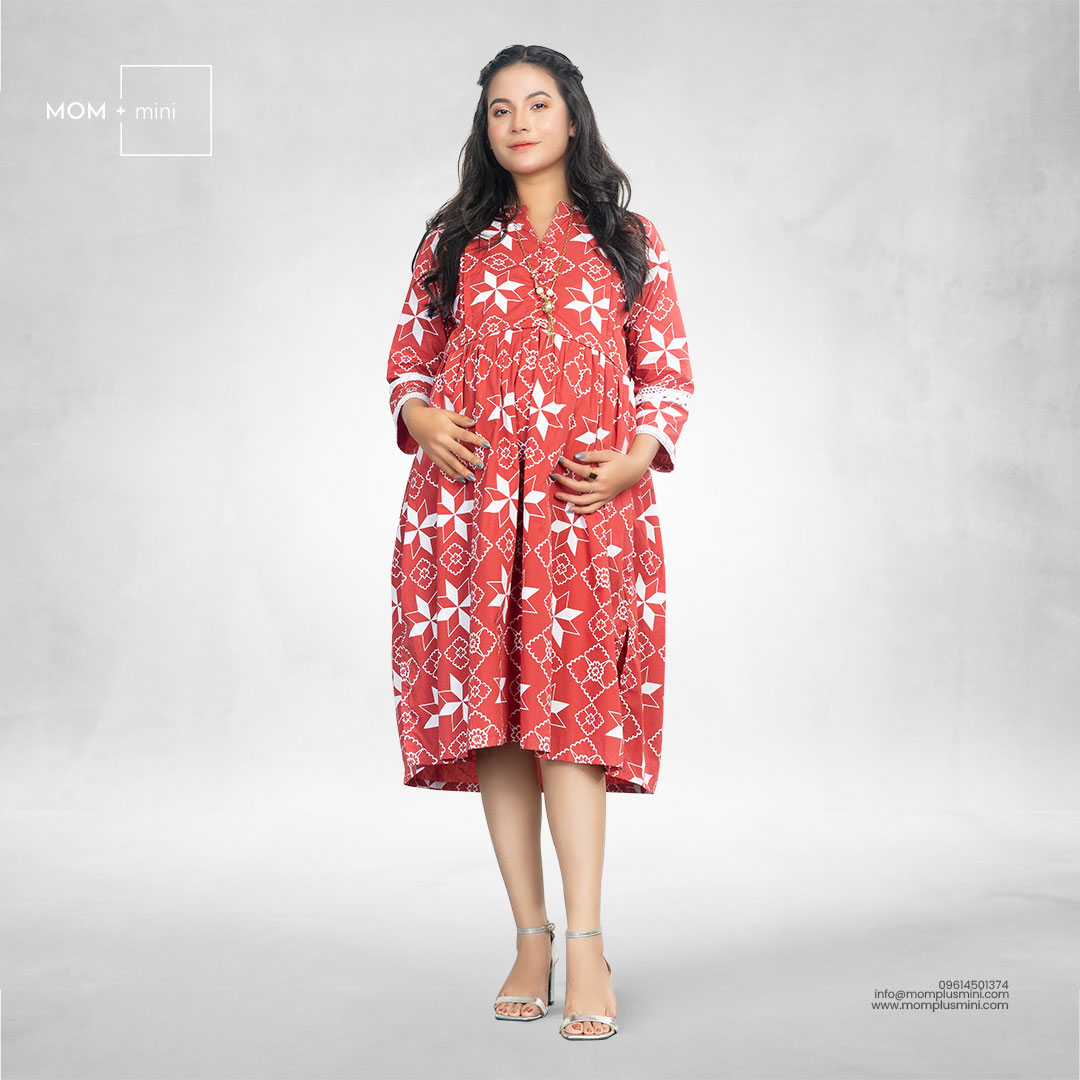 Pregnancy Dress Crimson Symmetric Grace Maternity Kurta