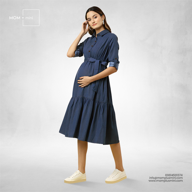Denim Midi Maternity Dress