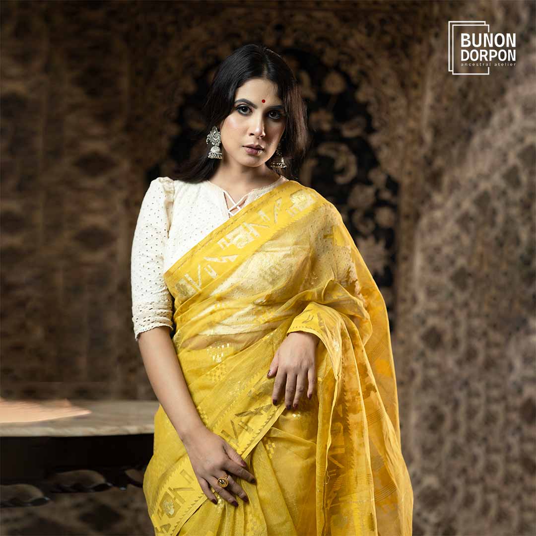 Honeydew Dynasty Jamdani Saree
