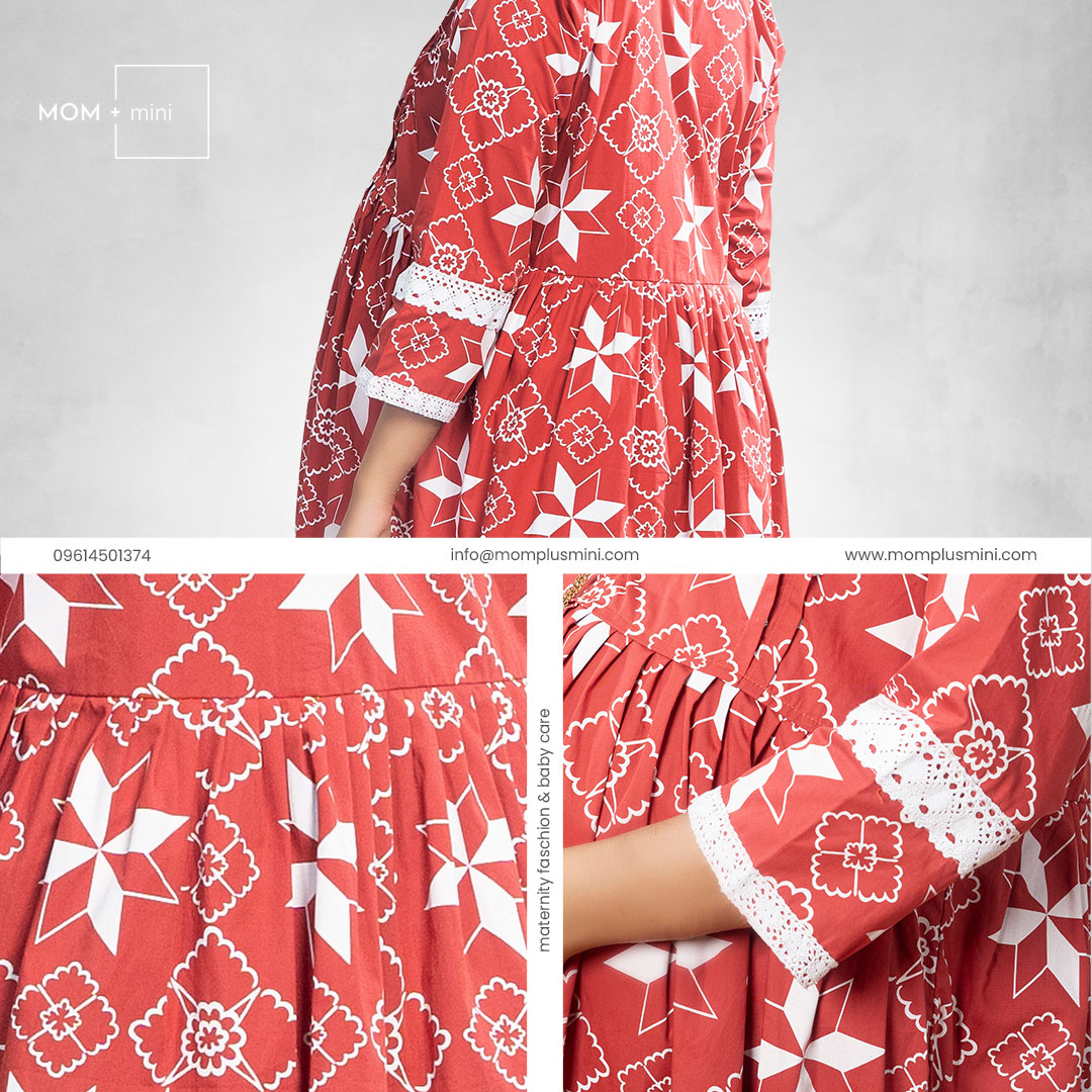 Pregnancy Dress Crimson Symmetric Grace Maternity Kurta