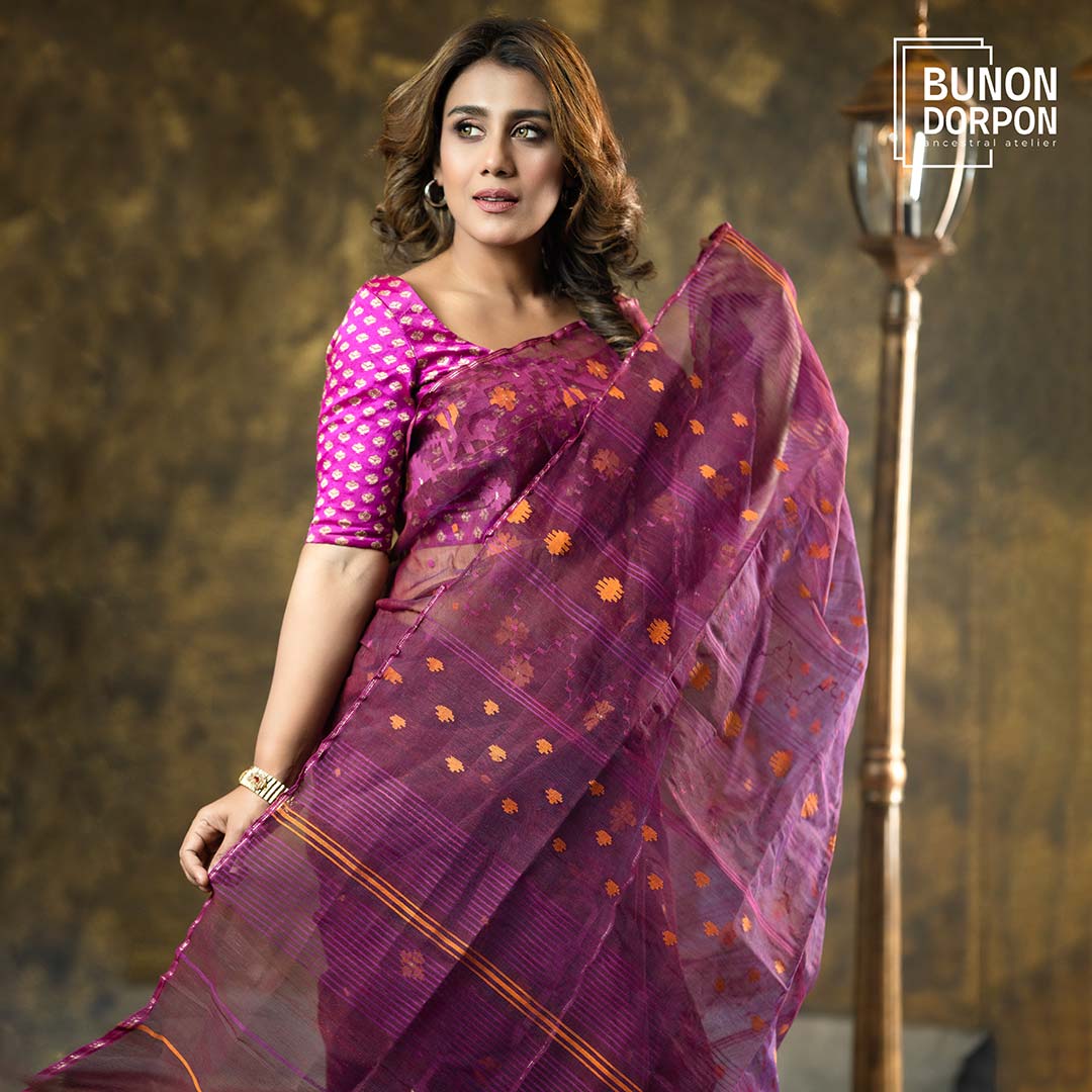 Opulent Indigo Heritage Jamdani Saree