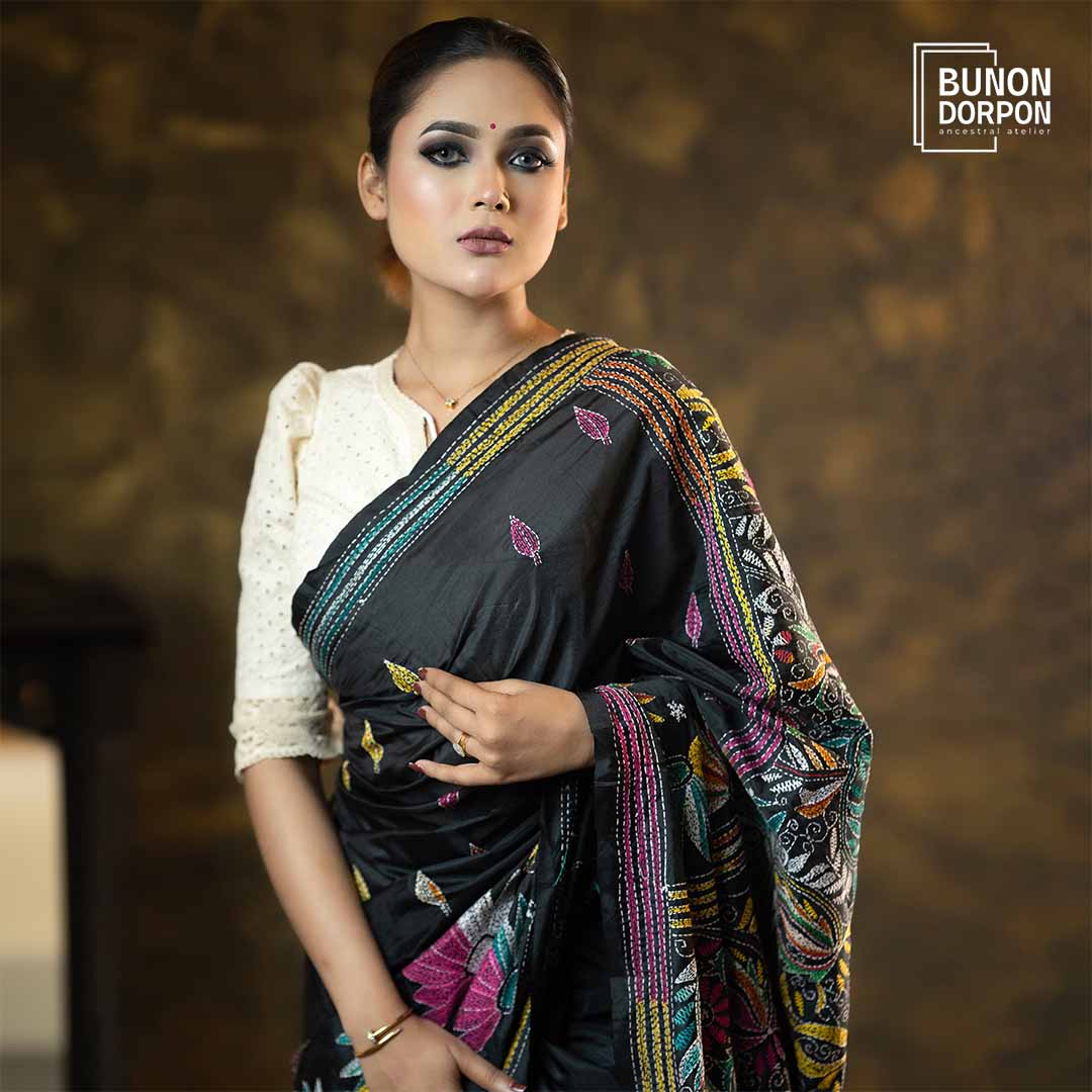 Obsidian Opulence Hand-Embellished Silk Saree