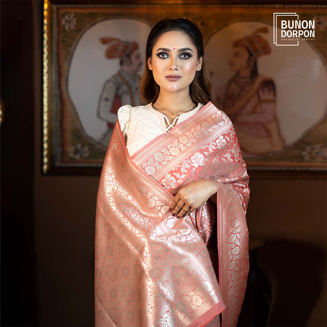 Opulent Peach Monarchy Silk Katan Saree